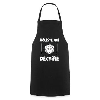 rôliste qui déchire - dé de 20 et épée - Tablier de cuisine - noir - Devant - AI Model Male 185 dark (185cm)