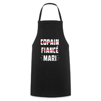 Copain fiancé mari EVG mariage Humour - Tablier de cuisine - noir - Devant - AI Model Male 185 dark (185cm)
