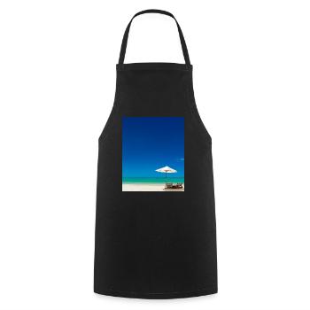 Vacances d’été sur la plage de sable à côté de l’océan - Tablier de cuisine - noir - Devant - AI Model Male 185 dark (185cm)