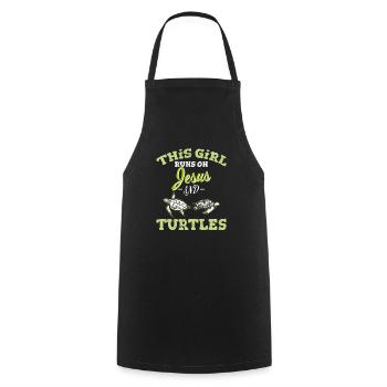 This Girl Runs On Jesus And Turtles Funny Sea Turt - Cooking Apron - black - Front - AI Model Male 185 dark (185cm)