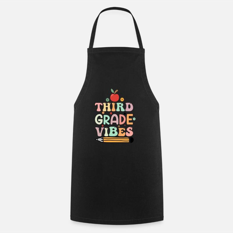 Third Grade Vibes 3rd Grade Retro Back To School - Cooking Apron - black