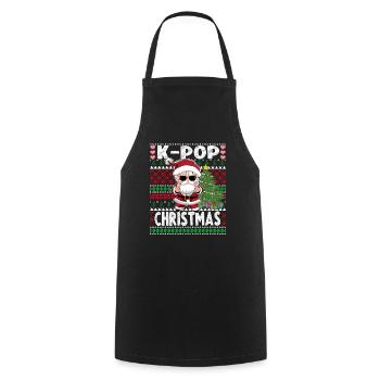 Santa K Pop Finger Heart, Noël des adolescentes - Tablier de cuisine - noir - Devant - AI Model Male 185 dark (185cm)