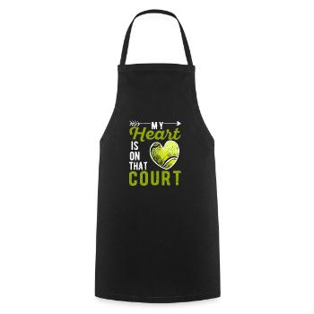 Mon cœur est un joueur de balle de tennis sur le court - Tablier de cuisine - noir - Devant - AI Model Male 185 dark (185cm)