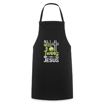 Alles was ich brauche ist Tennis und Jesus Kreuz - Kochschürze - Schwarz - Vorne - AI Model Male 185 dark (185cm)