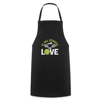Tout commence par l’amour Tennis Sport amusant - Tablier de cuisine - noir - Devant - AI Model Male 185 dark (185cm)