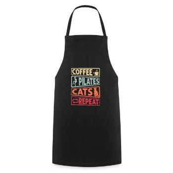 Coffee Pilates Cats Repeat Fitness Exercise - Cooking Apron - black - Front - AI Model Male 185 dark (185cm)