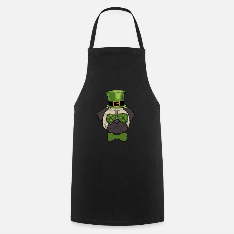 Leprechaun Hat Pug Pug Glasses St. Patrick's - Cooking Apron - black