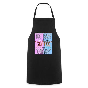 100th Days Of Coffee And Chaos School Teacher Day - Cooking Apron - black - Front - AI Model Male 185 dark (185cm)
