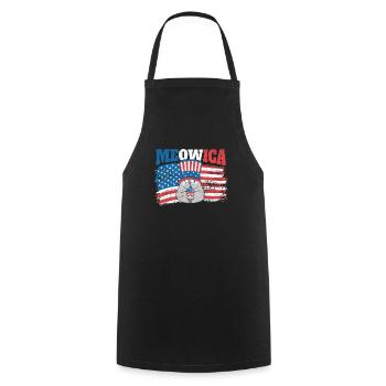 July 4 Shirt Meowica American Flag Cat - Cooking Apron - black - Front - AI Model Male 185 dark (185cm)
