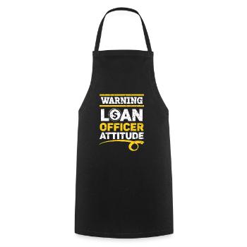 Warning Loan Officer Attitude Mortgage Whisperer - Cooking Apron - black - Front - AI Model Male 185 dark (185cm)