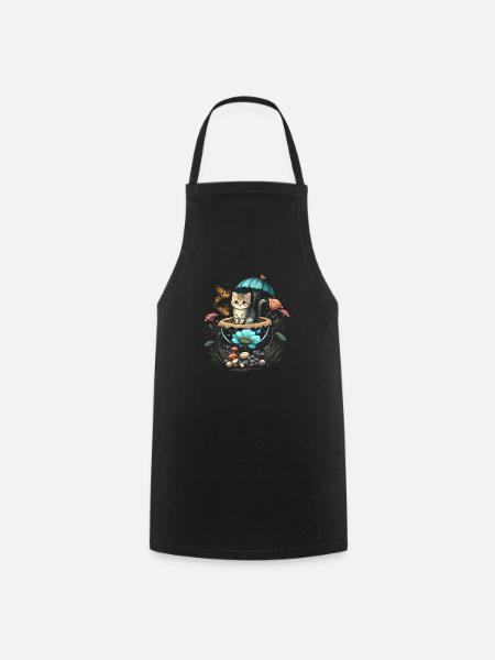 Cottagecore Aesthetic Mushroom Cat - Kochschürze - Schwarz