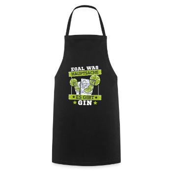Gin Cocktail Egal was hauptsache es gibt Gin - Kochschürze - Schwarz - Vorne - AI Model Male 185 dark (185cm)
