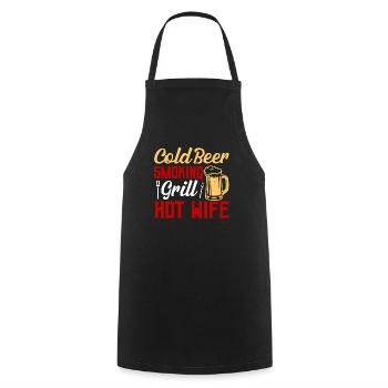 Cold Beer Smoking Grill Hot Wife Grilling BBQ Smok - Cooking Apron - black - Front - AI Model Male 185 dark (185cm)