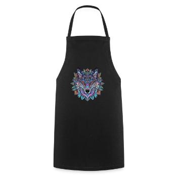 Loup Géométrique Mandala ColorFull - Tablier de cuisine - noir - Devant - AI Model Male 185 dark (185cm)