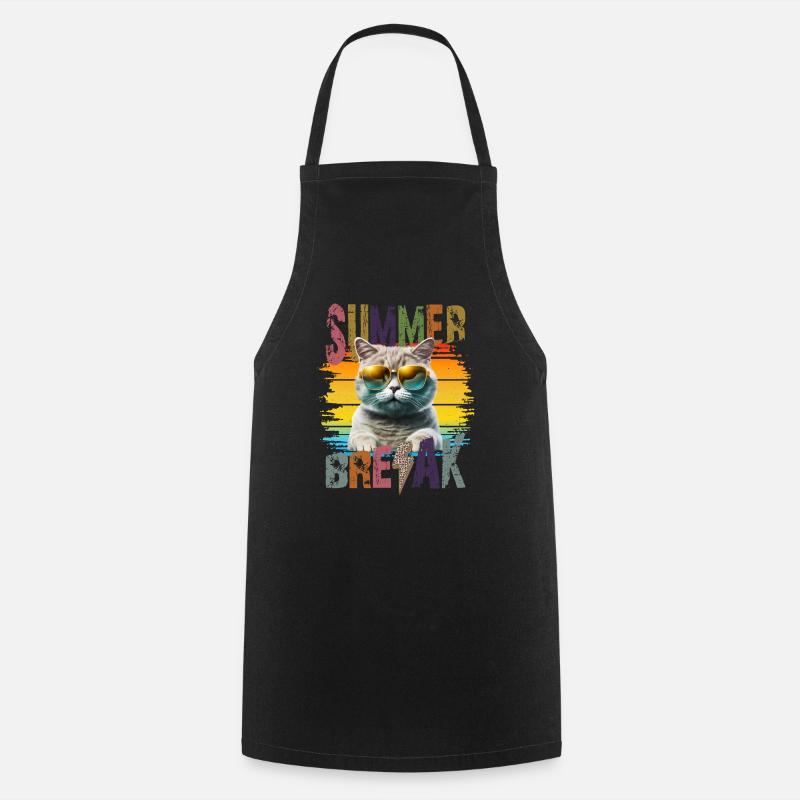 Summerbreak Cool cat with sunglasses in summer - Cooking Apron - black