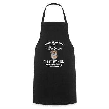 Méfiez-vous de la maîtresse, épagneul tibétain inoffensif - Tablier de cuisine - noir - Devant - AI Model Male 185 dark (185cm)
