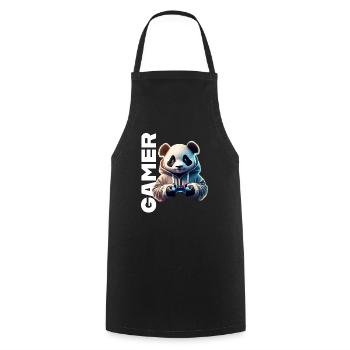 Gamer lettering with cool panda - Cooking Apron - black - Front - AI Model Male 185 dark (185cm)