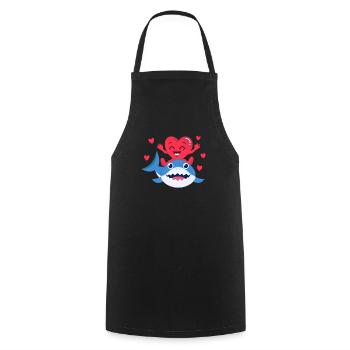 Valentine's Day Heart Riding Shark Funny Love Sharks - Cooking Apron - black - Front - AI Model Male 185 dark (185cm)