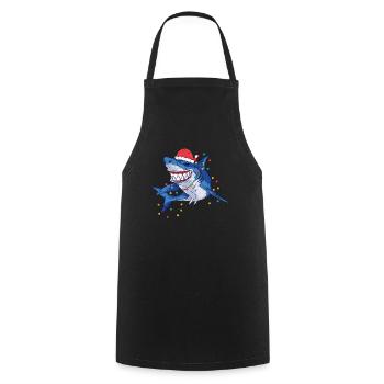 Père Noël Requin Lumières de Noël Drôle - Tablier de cuisine - noir - Devant - AI Model Male 185 dark (185cm)