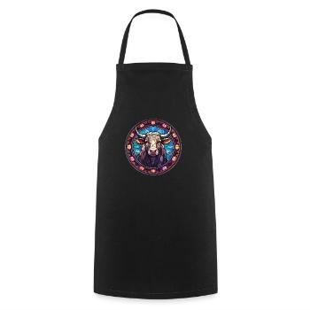 Glasmalerei - Stilvolle bunte Kuh - Kochschürze - Schwarz - Vorne - AI Model Male 185 dark (185cm)