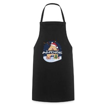 Génial Andre Nom w Santa Hat dans le thème de Noël - Tablier de cuisine - noir - Devant - AI Model Male 185 dark (185cm)