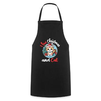 I Love Christmas and Cats - Christmas Cat - Cooking Apron - black - Front - AI Model Male 185 dark (185cm)