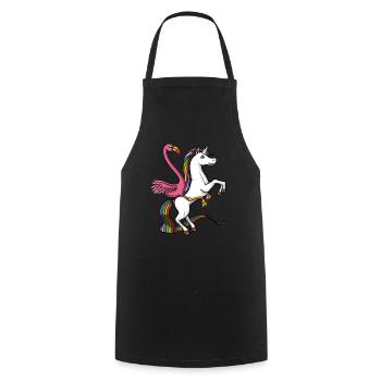 Flamingo Bird Riding Magical Unicorn - Cooking Apron - black - Front - AI Model Male 185 dark (185cm)