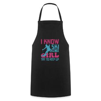 Je sais que je skie comme une fille Essayer de suivre Winterspor - Tablier de cuisine - noir - Devant - AI Model Male 185 dark (185cm)