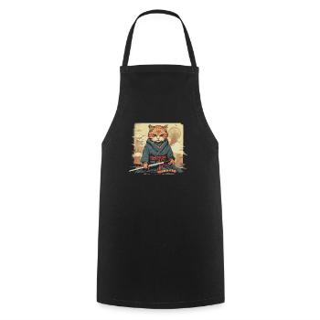 Japanese Samurai Cat Japan Aesthetic Cat Lover - Cooking Apron - black - Front - AI Model Male 185 dark (185cm)