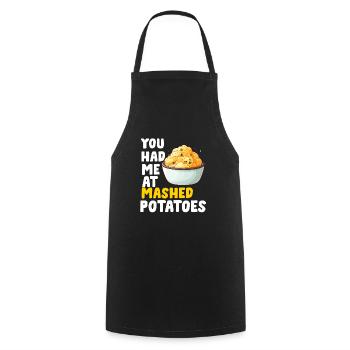 Amateur de purée de pommes de terre Nourriture de pommes de terre au beurre drôle - Tablier de cuisine - noir - Devant - AI Model Male 185 dark (185cm)