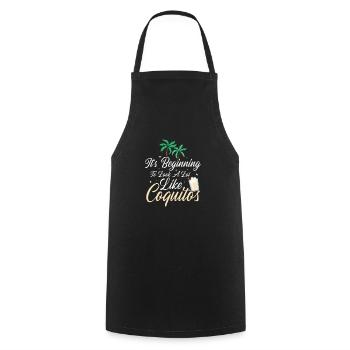 Funny Coquito Season Puerto Rican Coconut Rum Inside - Cooking Apron - black - Front - AI Model Male 185 dark (185cm)