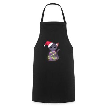 Niedliche schwarze Katze mit Weihnachtsmütze, Weihnachtslichter - Kochschürze - Schwarz - Vorne - AI Model Male 185 dark (185cm)