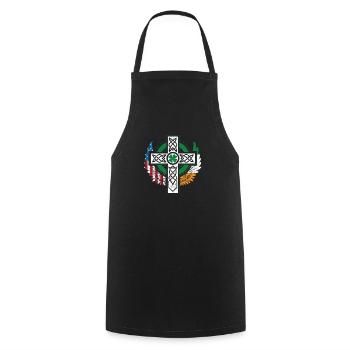 Irish, American, USA, Flag, Celtic Cross - Cooking Apron - black - Front - AI Model Male 185 dark (185cm)