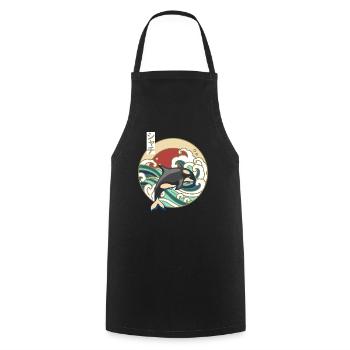 Retro Great Wave Japanese Killer Whale Orca - Cooking Apron - black - Front - AI Model Male 185 dark (185cm)