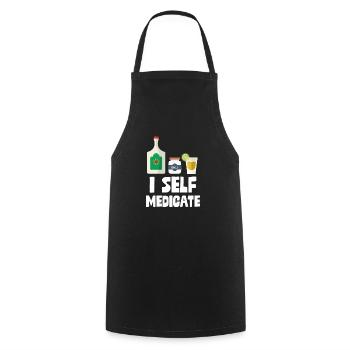 Je m'automédicamente Bouteille de tequila Jeu de mots Shot Pun - Tablier de cuisine - noir - Devant - AI Model Male 185 dark (185cm)