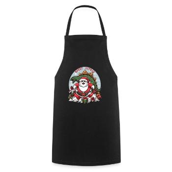 Fat cat as Santa and dinosaur destroying presents, - Cooking Apron - black - Front - AI Model Male 185 dark (185cm)
