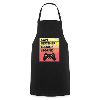 fils frère gamer legend - j’ai mis le jeu en pause pour - Tablier de cuisine - noir - Devant - AI Model Male 185 dark (185cm)