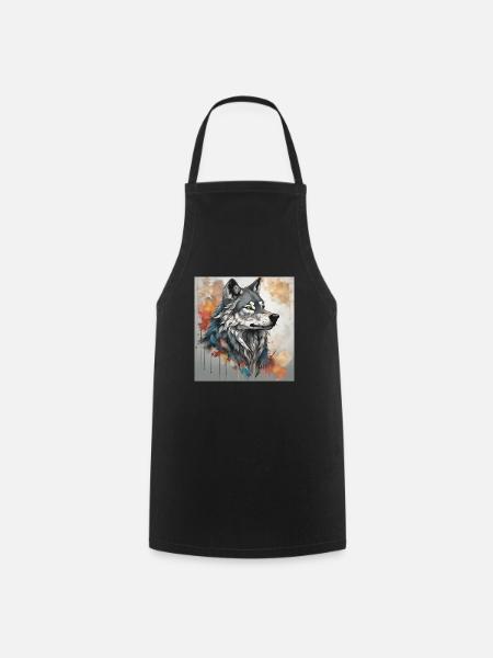 Wolf with color spots background. - Cooking Apron - black