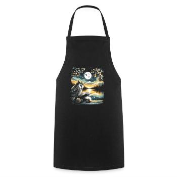 Owl Reading Book – Full Moon Seascape - Cooking Apron - black - Front - AI Model Male 185 dark (185cm)