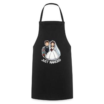just married - pour mariage - Tablier de cuisine - noir - Devant - AI Model Male 185 dark (185cm)