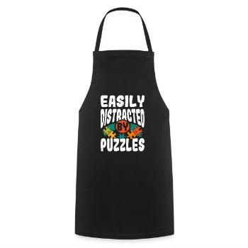 Easily Distracted By Puzzles Jigsaw Puzzle Piece - Cooking Apron - black - Front - AI Model Male 185 dark (185cm)