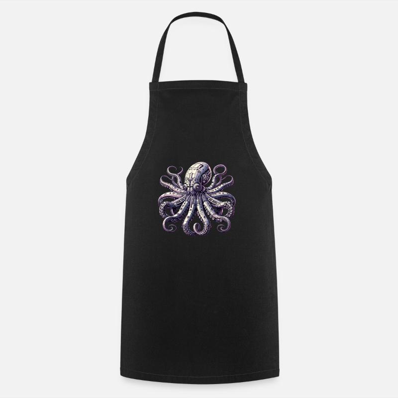 Octopus Robot, Robokrake, Robot Octopus - Cooking Apron - black