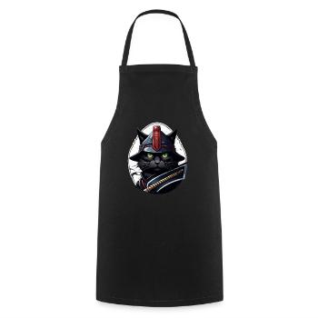 Ninja Cat - Samurai Kitten - Cooking Apron - black - Front - AI Model Male 185 dark (185cm)