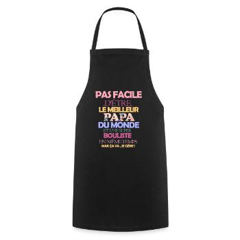 Pas facile meilleur papa et super bouliste - Tablier de cuisine - noir - Devant - AI Model Male 185 dark (185cm)