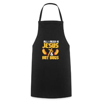 Tout ce dont j’ai besoin, c’est de Jésus et de hot-dogs Foodie Hotdo viennois - Tablier de cuisine - noir - Devant - AI Model Male 185 dark (185cm)