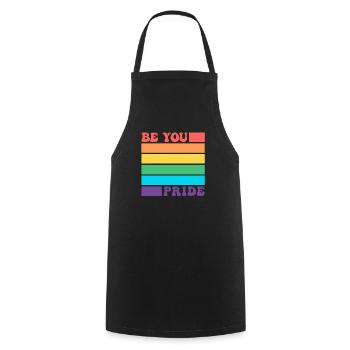 Sei du LGBTQ Schwul Lesbisch Pride Verbündeter Regenbogenflagge - Kochschürze - Schwarz - Vorne - AI Model Male 185 dark (185cm)