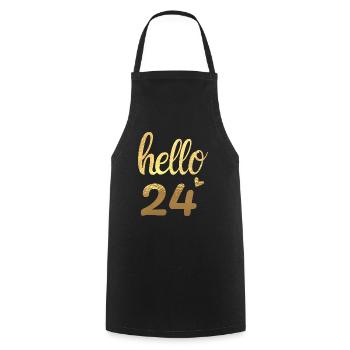 Hello 24 gold - Cooking Apron - black - Front - AI Model Male 185 dark (185cm)