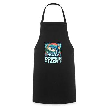 Crazy Dolphin Lady Marine Biology Beach Vacation - Cooking Apron - black - Front - AI Model Male 185 dark (185cm)