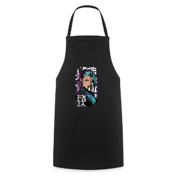 Woman cyberpunk Geometric manga pink blue japan - Cooking Apron - black - Front - AI Model Male 185 dark (185cm)