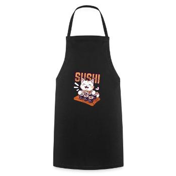 Cute cat eating sushi - Cooking Apron - black - Front - AI Model Male 185 dark (185cm)
